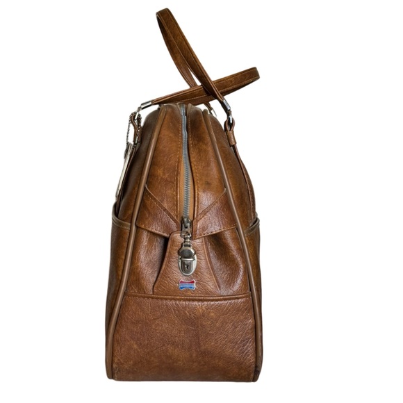 AMERICAN TOURISTER • Vintage Camel Leather Carry-On Bag Luggage Overnight - Picture 5 of 13